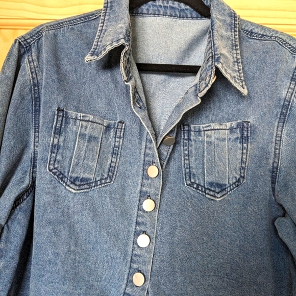 Denim Floral Maxi Shirt fits like L/XL - Picture 3 of 11